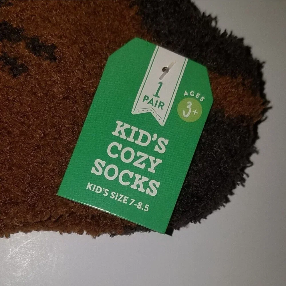 NEW 2 Pairs Brown Deer Kids Cozy Socks Fuzzy Size 7-8.5 Lot Reindeer